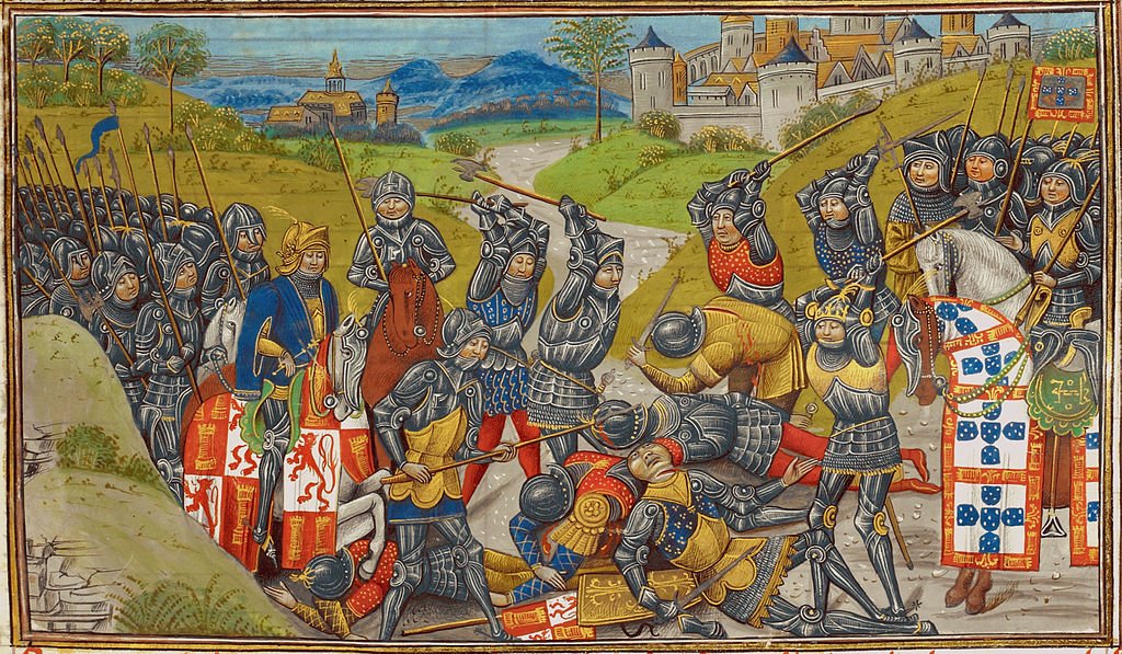 Fresco medieval de la Batalla de Aljubarrota, que puede representar por sus elementos a Logroño