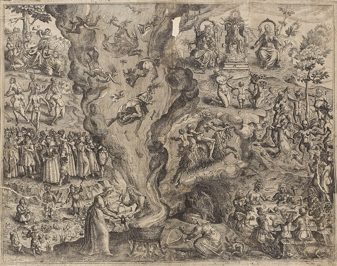 Dibujo de Jan Ziarnko de 1613, basado en una descripción de Pierre de Lancre.