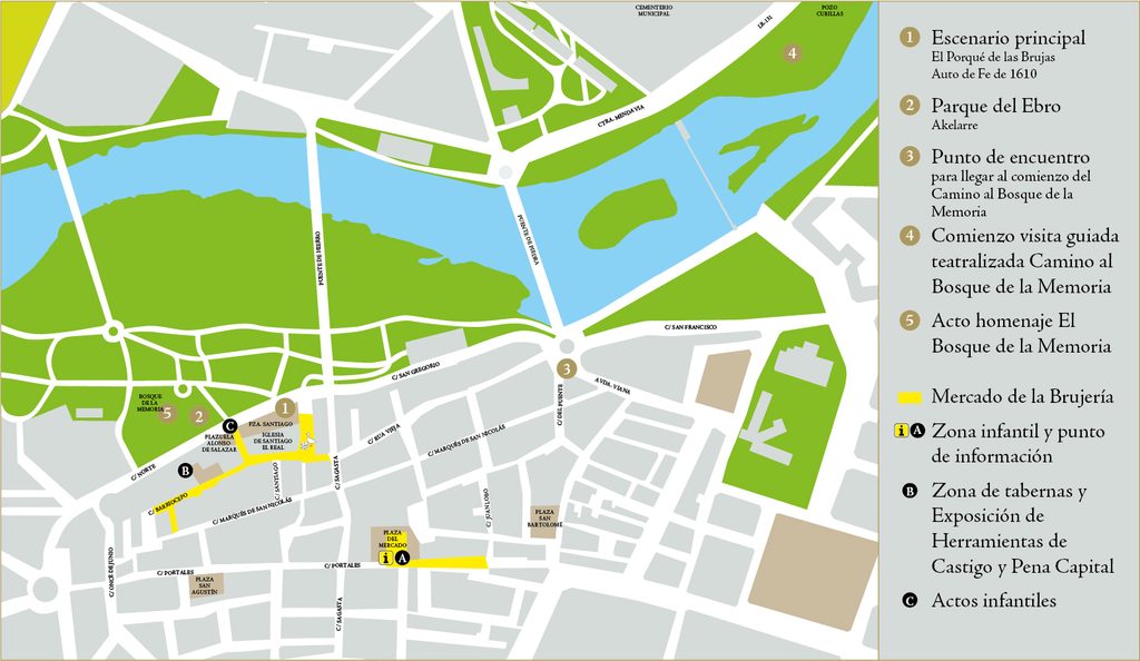 Plano de localización de actividades y mercado de los actos en memoria del Auto de fe de 1610, Las Brujas de Zugarramurdi